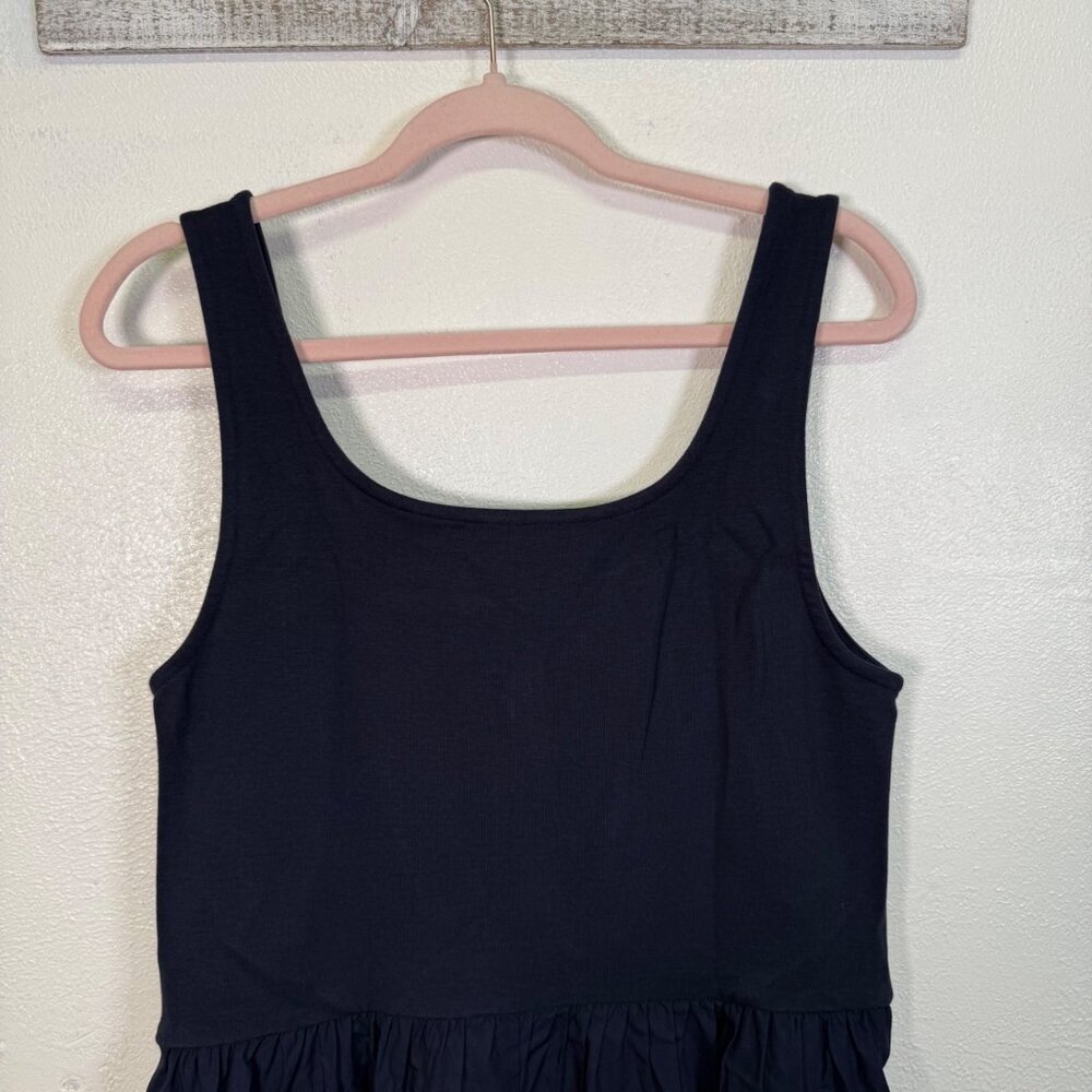 Quince Organic Cotton Mixed Media Tank Dress Navy Large Pockets NWT Casual - Picture 13 of 15